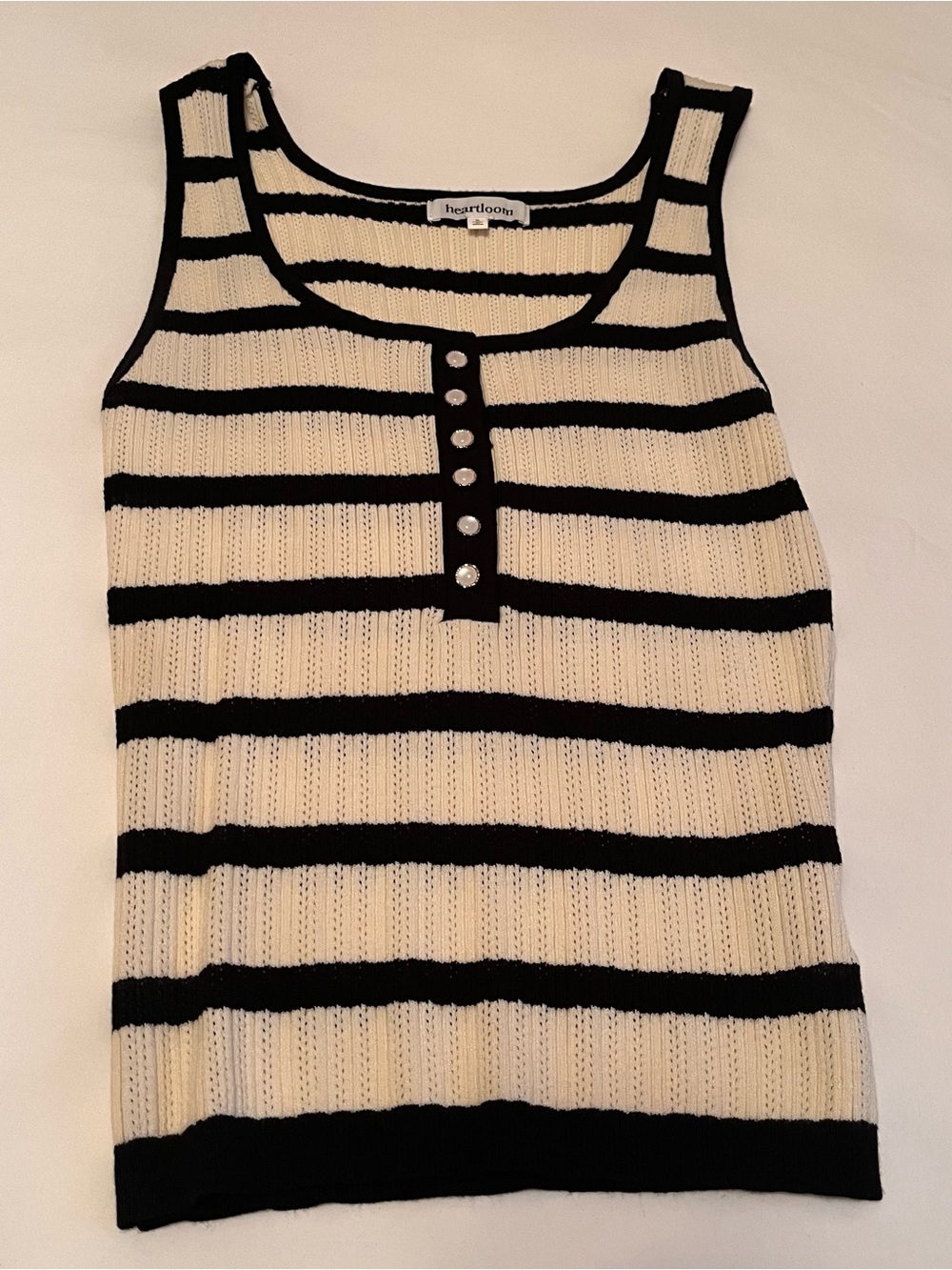 Heartloom Black & Cream Striped Ribbed Henley Tank
